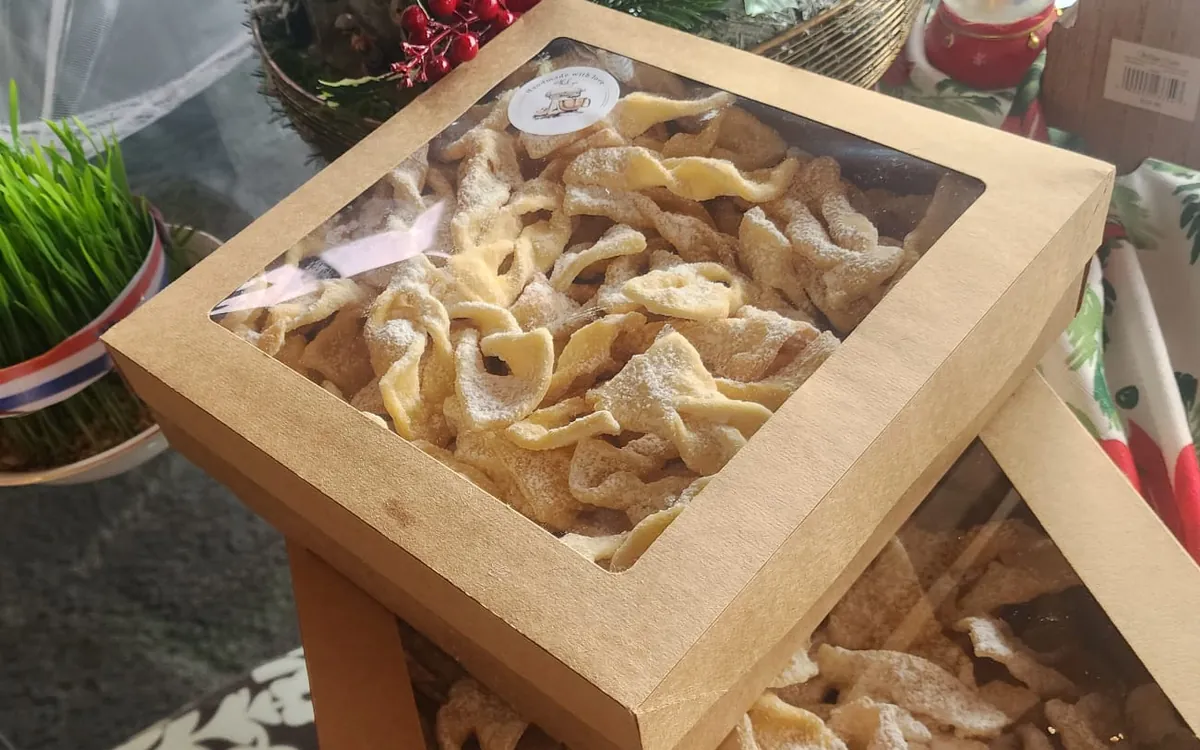 Boxes of handmade Croatian kroštule ready for pickup in West Auckland